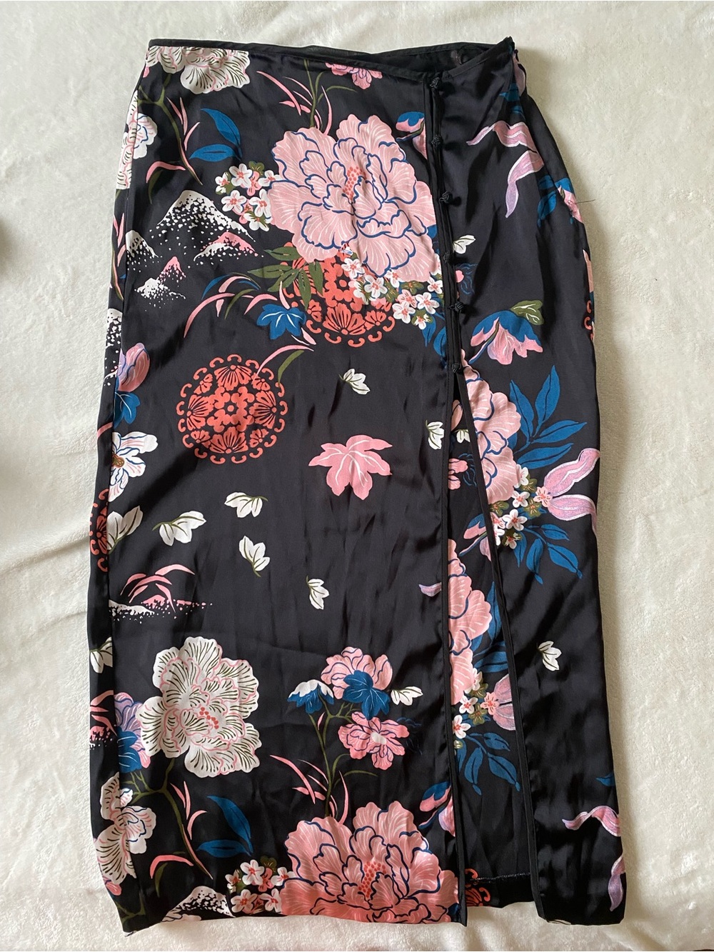 Zara Black Floral-Print Blouse with Pink Accents